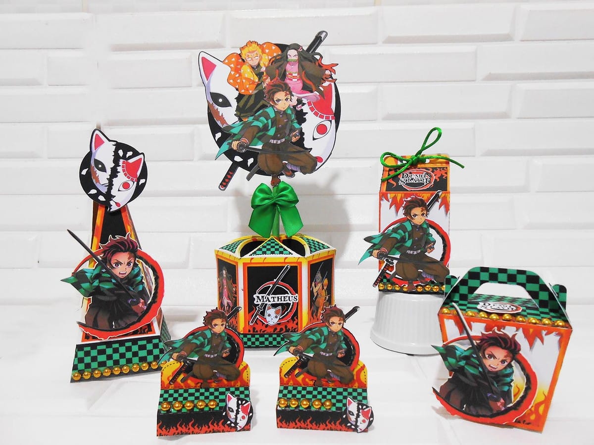 Arquivo Festa Demon Slayer Digital com Toppers e Máscaras 1 Arquivo Festa Demon Slayer Digital com Toppers e Máscaras