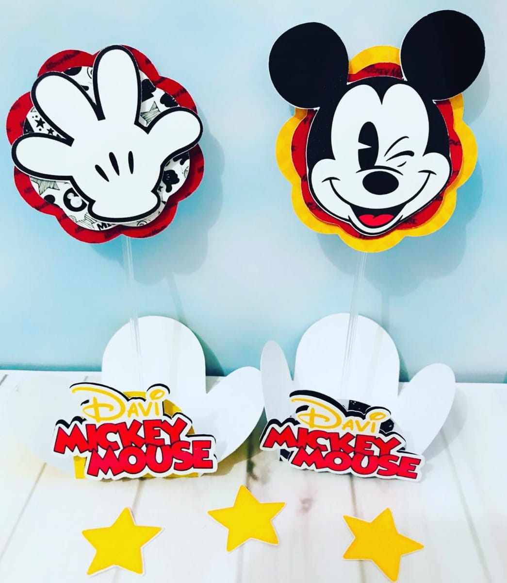 Kit Festa Mickey Digital para Imprimir e Personalizar 3 Arte digital de elementos para festa, com mão, rosto de personagem e estrelas.