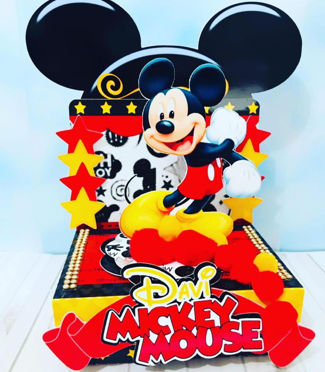 Kit Festa Mickey Digital para Imprimir e Personalizar 4 Decoração digital de Mickey Mouse, com tema vermelho, amarelo e preto.
