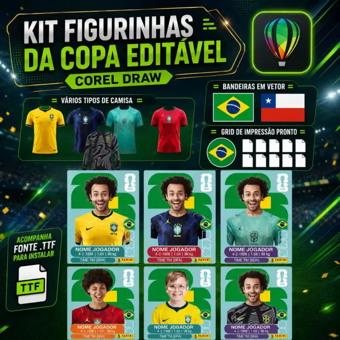 Figurinhas Copa 2026 Editáveis Corel Draw Camisas Diversas