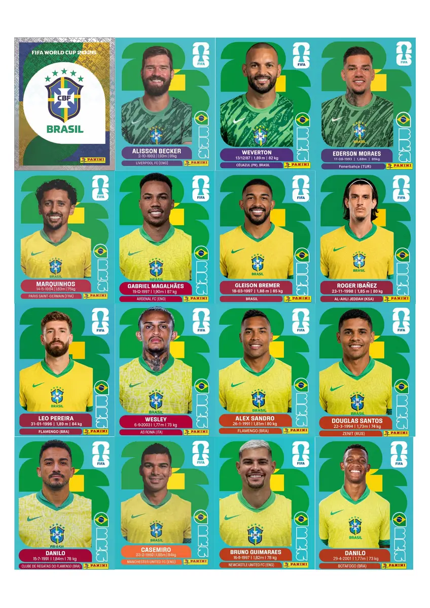 Figurinhas Seleção Brasileira Atualizada Copa do Mundo 2026 2 Figurinhas Seleção Brasileira Atualizada Copa do Mundo 2026
