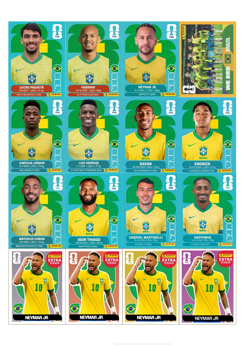 Figurinhas Seleção Brasileira Atualizada Copa do Mundo 2026 3 Figurinhas Seleção Brasileira Atualizada Copa do Mundo 2026