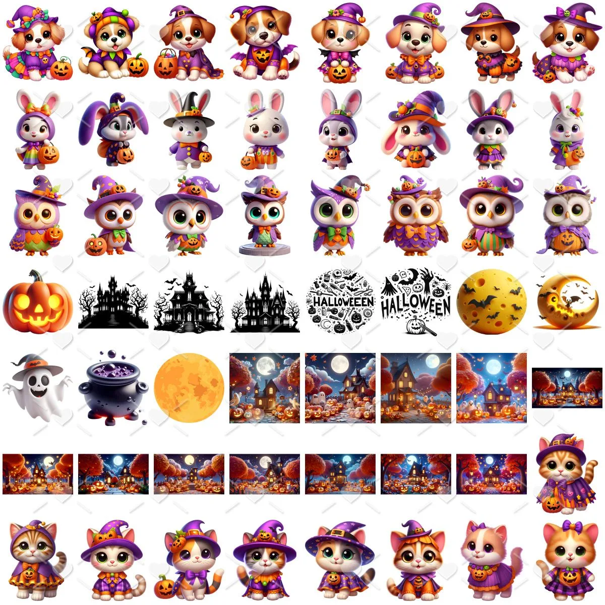 Ilustrações Animais Fofos Halloween Cute 3D Fofo Imagens Png