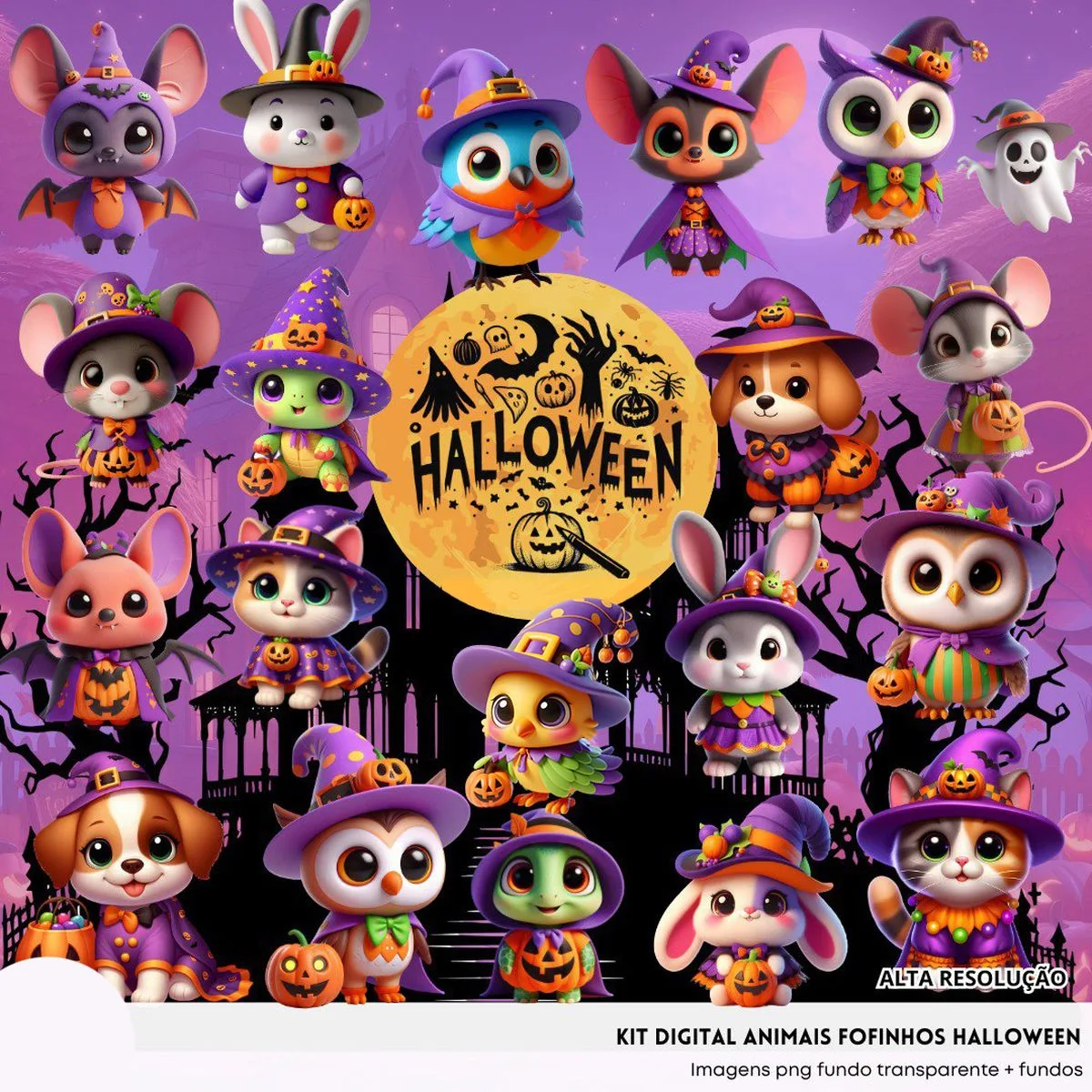 Ilustrações Animais Fofos Halloween Cute 3D Fofo Imagens Png
