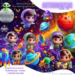 Ilustracoes Astronauta Cute 3d Fofo Imagens Png Kit Digital 2