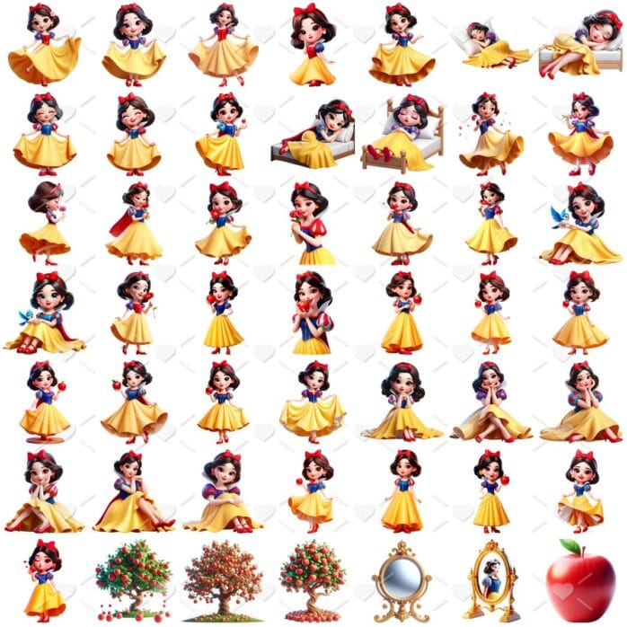 Ilustrações Branca de Neve e Os Sete Anões Cute 3D Imagens