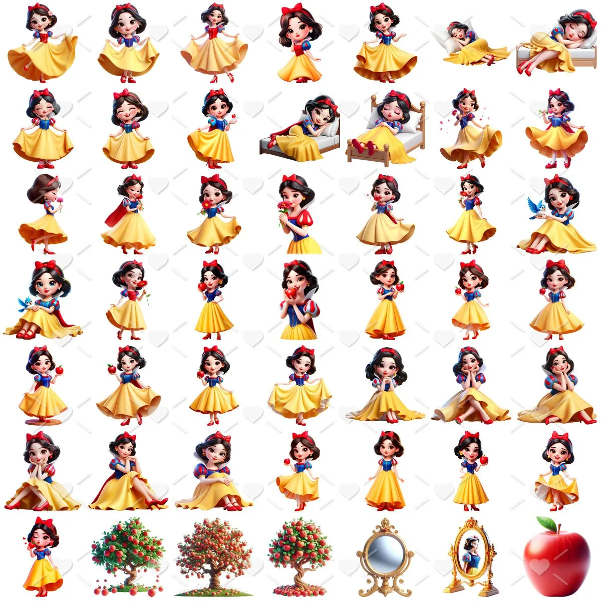 Ilustrações Branca de Neve e Os Sete Anões Cute 3D Imagens