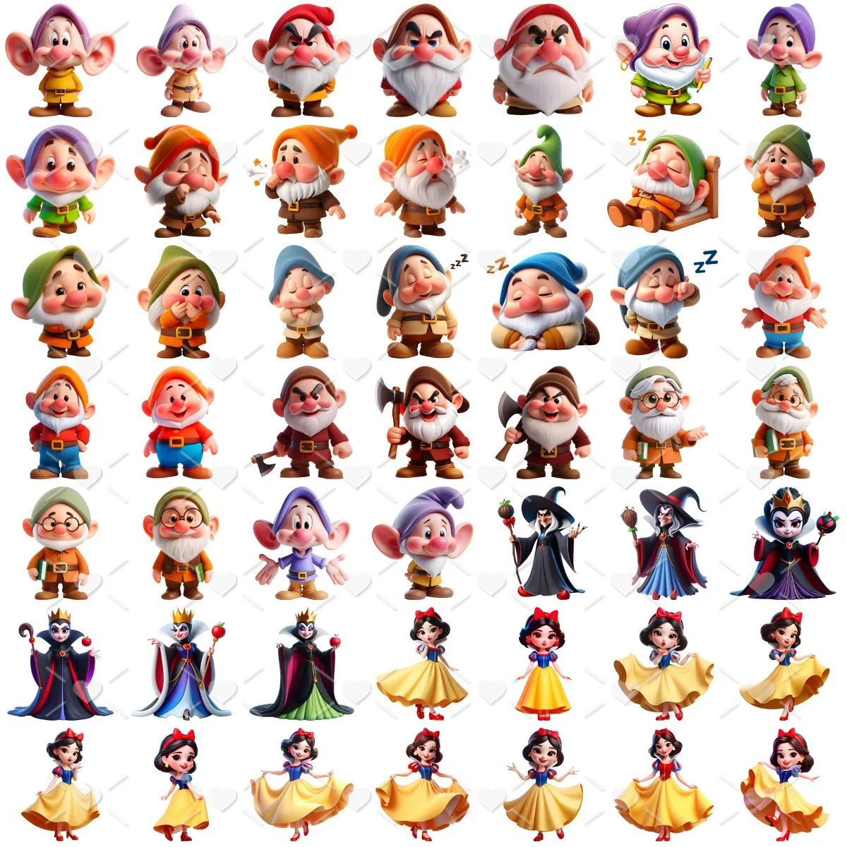 Ilustrações Branca de Neve e Os Sete Anões Cute 3D Imagens