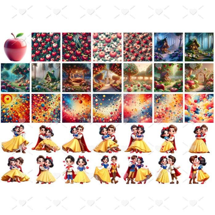 Ilustrações Branca de Neve e Os Sete Anões Cute 3D Imagens