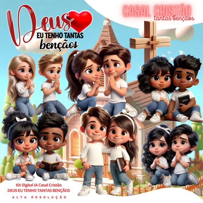 Ilustrações Casal Namorados Cristão Cute 3D Fofo Imagens Png