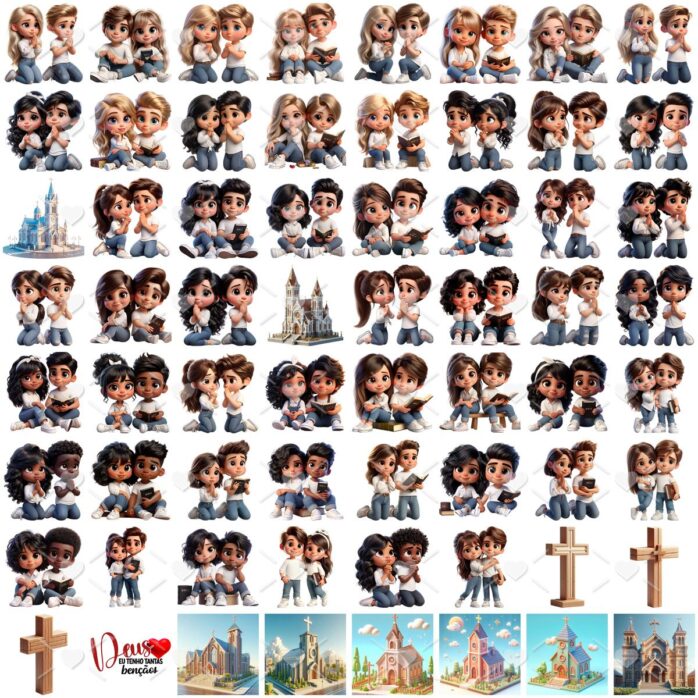 Ilustrações Casal Namorados Cristão Cute 3D Fofo Imagens Png