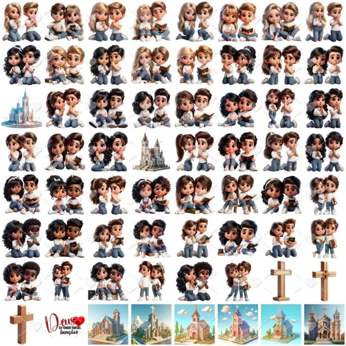 Ilustrações Casal Namorados Cristão Cute 3D Fofo Imagens Png