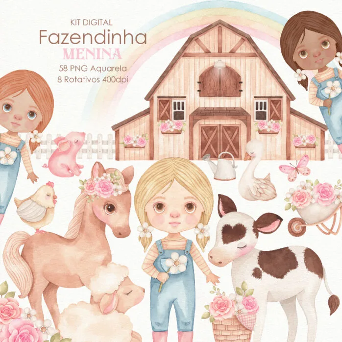 Ilustrações Fazendinha Menina Png Campo Fazenda Fofa Cute