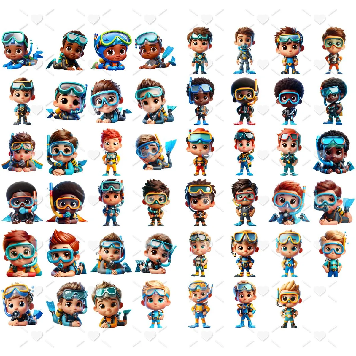 Ilustrações Fundo do Mar 3D Menino Png Baby Fofo Kit Digital