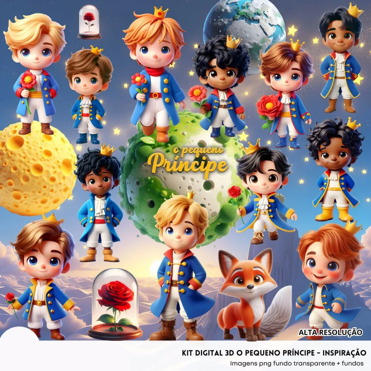 Ilustrações O Pequeno Príncipe Png Baby Fofo Kit Digital 3D