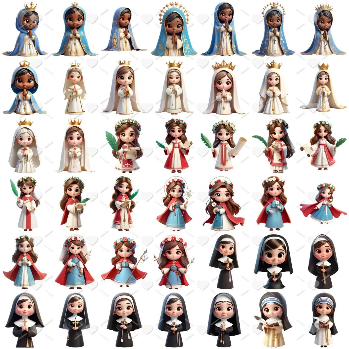 Ilustrações Santinhas Católicas Cute 3D Fofo Imagens Png 2 Ilustrações Santinhas Católicas Cute 3D Fofo Imagens Png