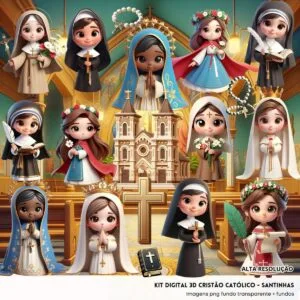 Ilustrações Santinhas Católicas Cute 3D Fofo Imagens Png 11 Ilustrações Santinhas Católicas Cute 3D Fofo Imagens Png