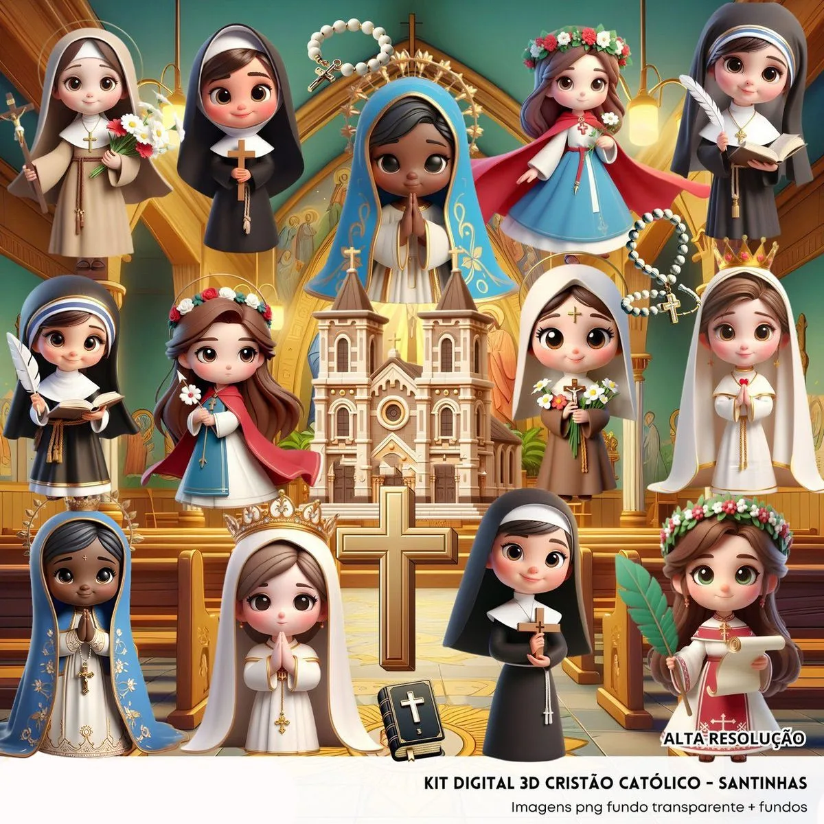 Ilustrações Santinhas Católicas Cute 3D Fofo Imagens Png 1 Ilustrações Santinhas Católicas Cute 3D Fofo Imagens Png