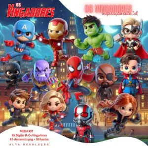 Ilustrações Vingadores Png Baby Fofo Kit Digital 3D