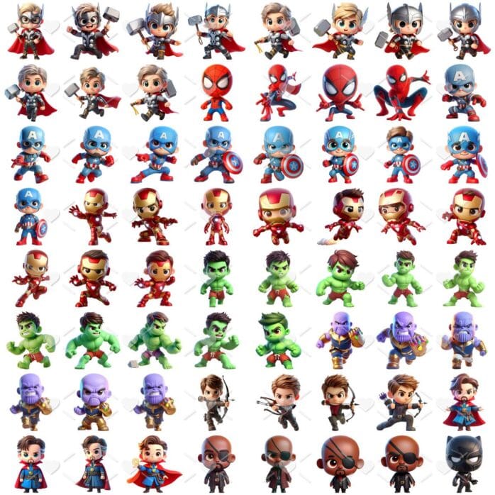 Ilustrações Vingadores Png Baby Fofo Kit Digital 3D