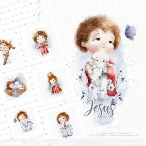 Jesus Menino Kit Digital Santinhos e Ilustrações em Png