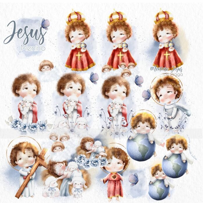 Jesus Menino Kit Digital Santinhos e Ilustrações em Png