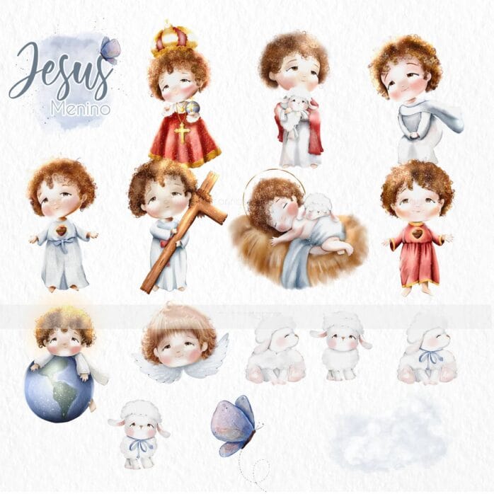 Jesus Menino Kit Digital Santinhos e Ilustrações em Png
