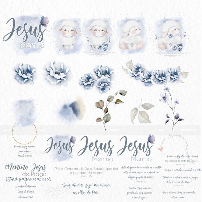 Jesus Menino Kit Digital Santinhos e Ilustrações em Png