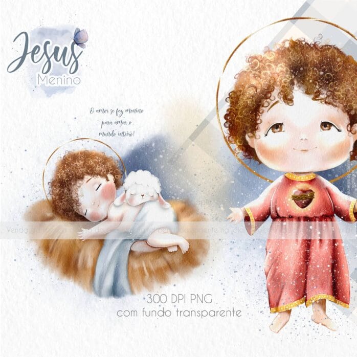 Jesus Menino Kit Digital Santinhos e Ilustrações em Png