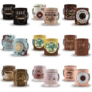 Kit 14 Estampas Caneca Frases Cafe Editavel No Corel 10