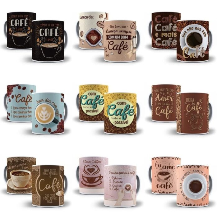 Kit 14 Estampas Caneca Frases Cafe Editavel No Corel 10