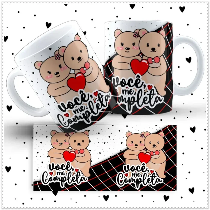 Kit Amor de Ursinho: Artes para Caneca Dia dos Namorados