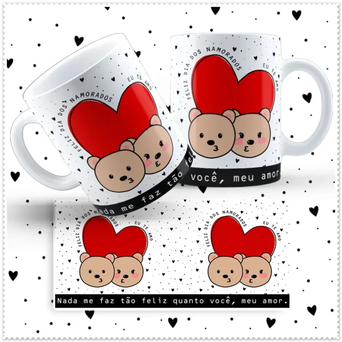 Kit Amor de Ursinho: Artes para Caneca Dia dos Namorados