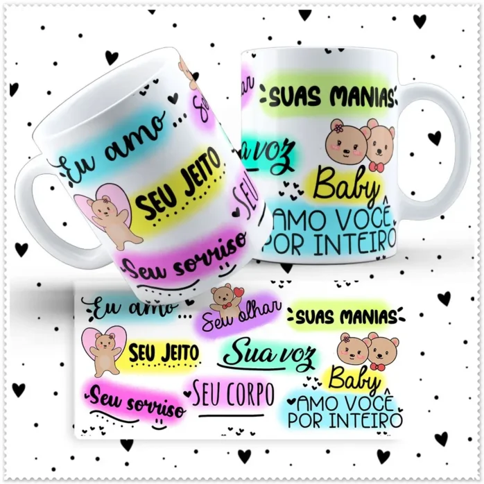 Kit Amor de Ursinho: Artes para Caneca Dia dos Namorados