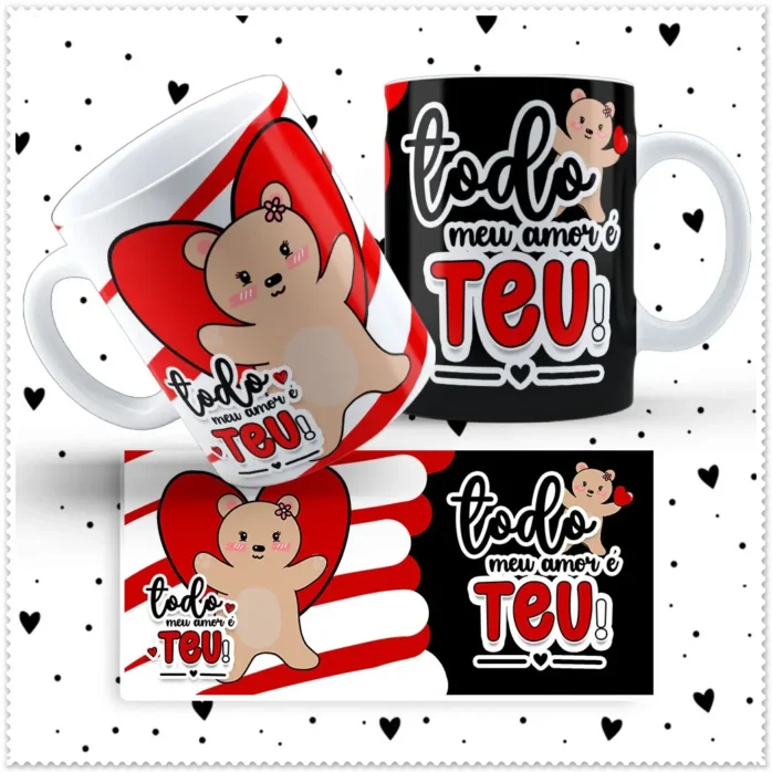 Kit Amor de Ursinho: Artes para Caneca Dia dos Namorados