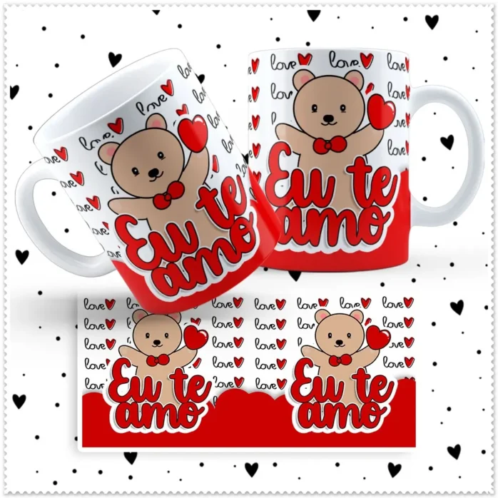 Kit Amor de Ursinho: Artes para Caneca Dia dos Namorados