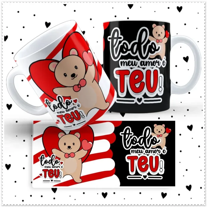Kit Amor de Ursinho: Artes para Caneca Dia dos Namorados