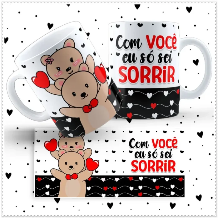 Kit Amor de Ursinho: Artes para Caneca Dia dos Namorados