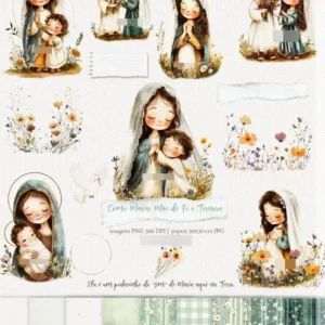 Kit Aquarelado Maria Mãe de Fé - Arquivos PNG