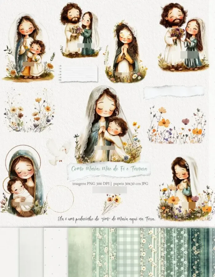 Kit Aquarelado Maria Mãe de Fé - Arquivos PNG