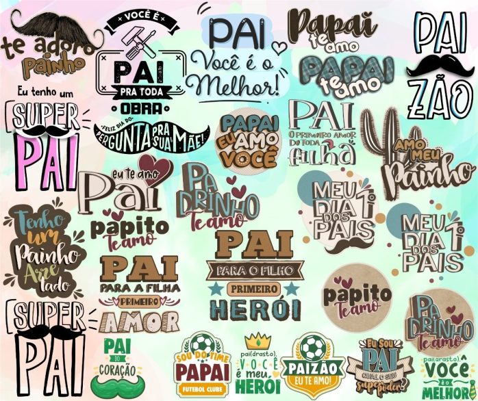 Kit Arquivos Lettering Frases Dia Dos Pais Papai Herói Png
