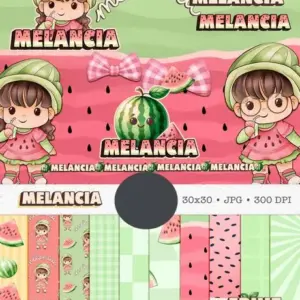 Kit Arte Digital Cute - Boneca com Melancia Aquarela
