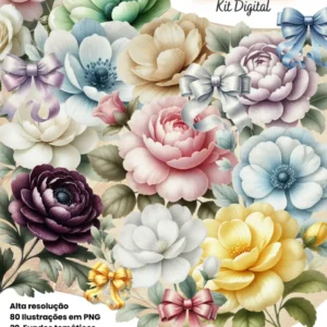 Kit Arte Digital: Flores Vintage em Estilo Elegante PNG