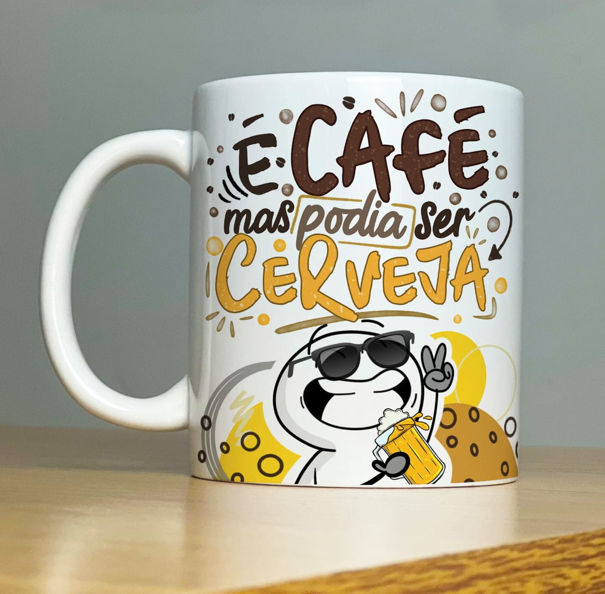Kit Artes Digitais Flork Pais 2024 PNG para Canecas 2 Caneca branca estampada com frase em português e desenho animado divertido.