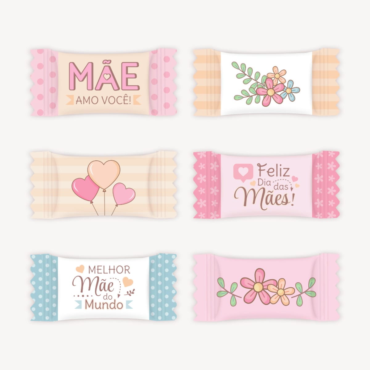 Kit Balinhas Dia das Mães Arquivo Digital em Aquarela 2 Seis artes digitais de embalagens de doces com temas do Dia das Mães.