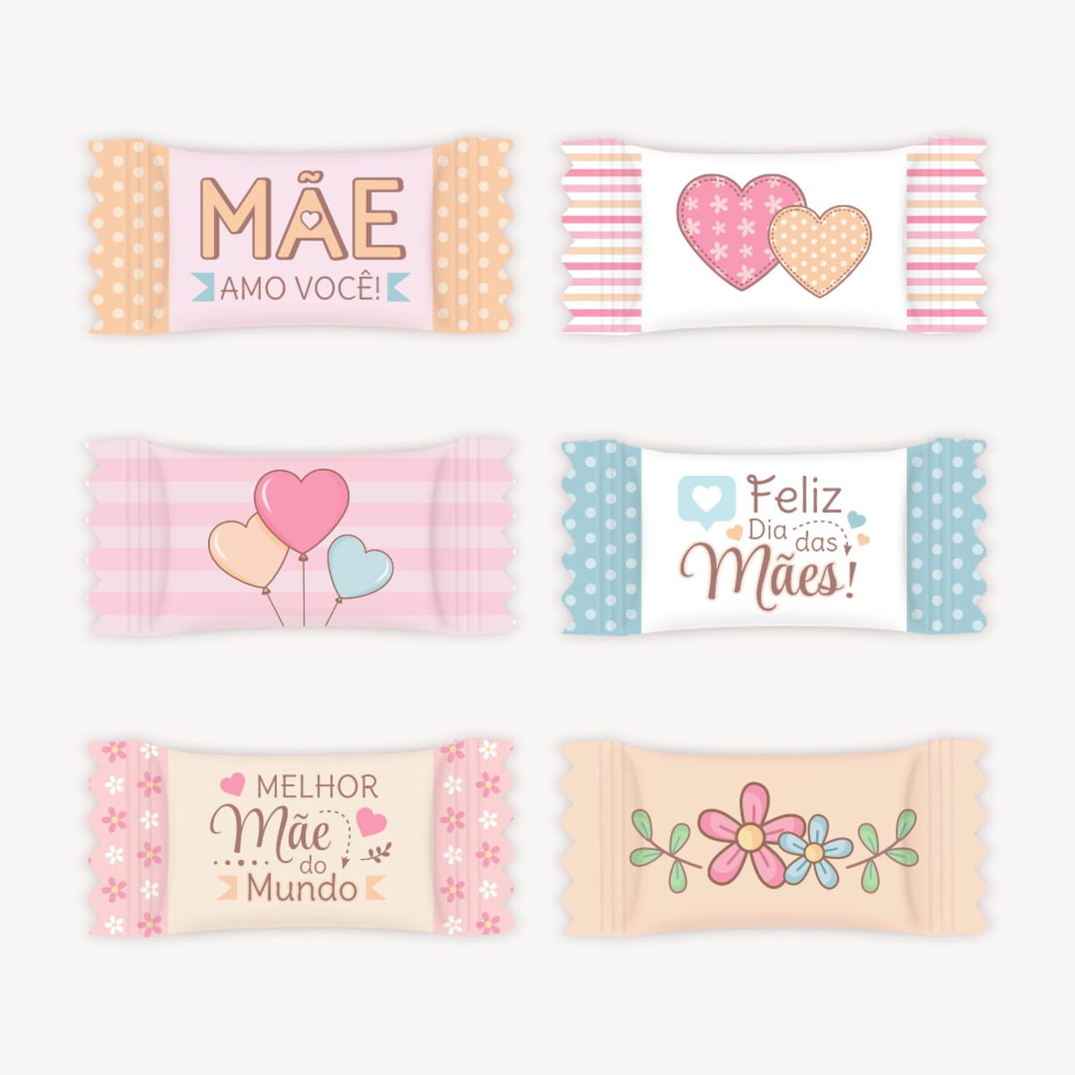 Kit Balinhas Dia das Mães Arquivo Digital em Aquarela 4 Seis ilustrações digitais de embalagens de doces com mensagens e desenhos para mães.