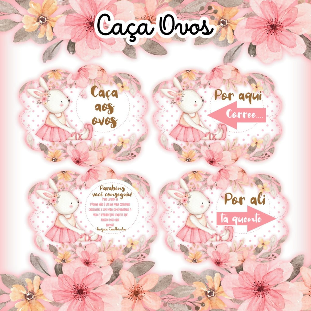 Kit Digital Páscoa Aquarela Floral Caça aos Ovos Coelhinha 1 Kit Digital Páscoa Aquarela Floral Caça aos Ovos Coelhinha