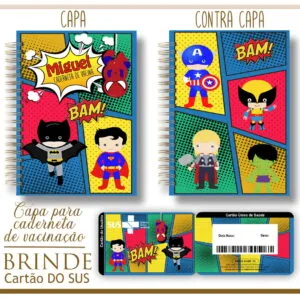 Kit Capa e Cartão Sus Super Heróis 7 Kit Capa e Cartão Sus Super Heróis