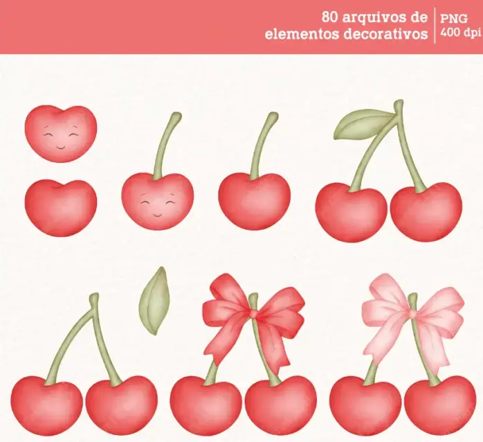 Kit Cerejas Em Aquarela Png Para Personalizados E Sublimacao 6