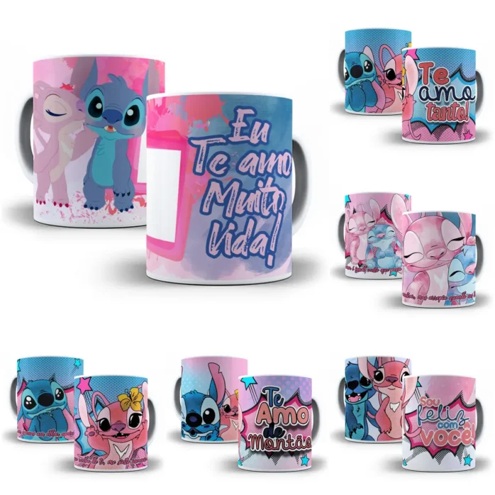Kit com 18 Designs de Stitch para Sublimação em Canecas